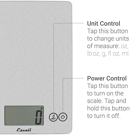 Escali Arti Glass Food Scale Digital Countertop Kitchen, Baking and Cooking Scale with Nutrition and Calorie Counter, 15-Pound Capacity, 9" x 6.5" x .75", Shiny Silver - Image 3