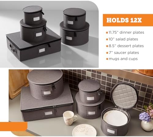 storageLAB 5-Piece China Storage Set | Plates & Mugs | Woven Linen | Gray - Image 3