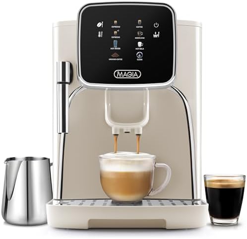 Zulay Kitchen Magia Clasica Automatic Espresso Machine with Built-In Grinder, Touch Panel Coffee Maker, Steam Wand Milk Frother, Adjustable Strength, Self-Cleaning, Cream & Silver (13" x 17.7" x 9.4") by ZulayKitchen