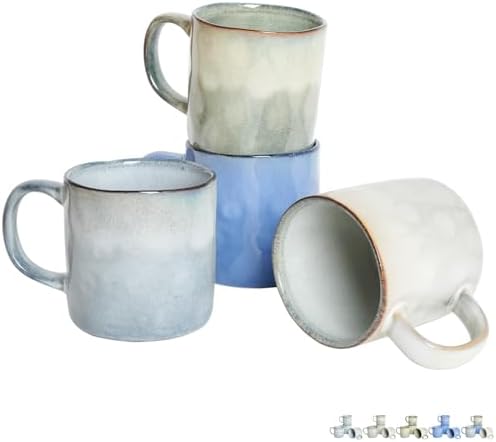 Bosmarlin Ceramic Coffee Mug Set of 4, 14 Oz, Coffee Cups with Big Handle, Microwave Safe, Unique Reactive Glaze (Multicolor, 14 Oz) by Bosmarlin