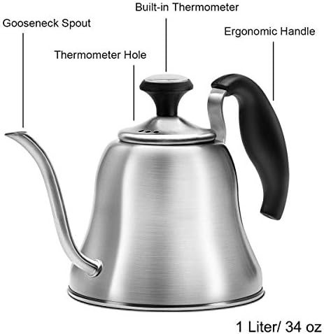 Gooseneck Kettle Bundle: Brushed Silver Stovetop Kettle and Brushed Silver Stovetop Kettle with Thermometer - Image 2