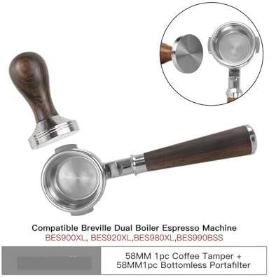 Compatible With BES920, 980, 990, 58mm Bottomless Portafilter, Stainless Steel Naked Coffee Handle, Cafe Accessories(Brown Set) - Image 2