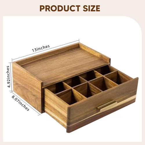 Wood Organizer Chest Space Saving with Multiple Compartments Teabag Holder Storage Drawer for Living Room - Image 3