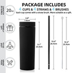 Volhoply 20oz Plastic Skinny Tumblers Bulk 4 Pack,Double Wall Tumbler with Lid and Straw,Reusable Travel Iced Coffee Mug,BPA Free Matte Acrylic Water Cups with Straw for Party,DIY Gifts(Black,4 Set) - Image 3