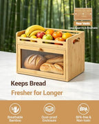 Bread Box for Kitchen Countertop, Bamboo Storage Container with Top Shelf - Image 5