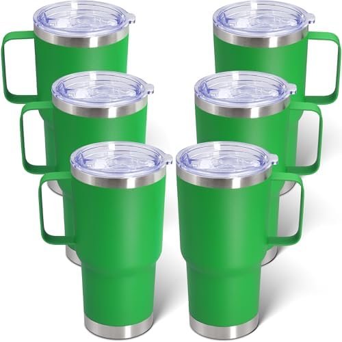 20 oz Tumbler with Handle and Lid Insulated Travel Coffee Mug Green 6P by ATQTQ