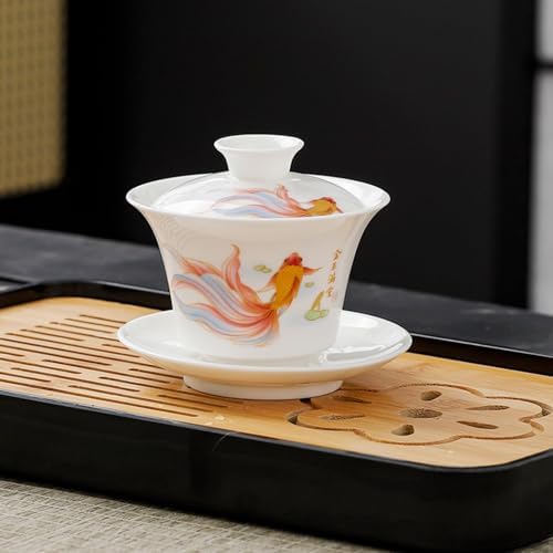 Chinese Tea set Traditional, Chinese Gongfu Tea Set for Adults, Kung Fu Tea Set with 6 Cups, Porcelain Teaset (JYMT Gaiwan6) - Image 6