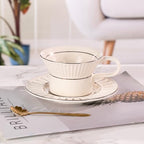 Tea Cups and Saucers Set of 2, 6.7oz Stackable Porcelain Coffee Cup, YFH8+9 - Image 6