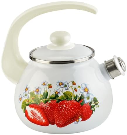 Enamel Kettle with Whistle 2.7 Qt (2.5 L) Stovetop Kettle with Ergonomic Handle, Teapot for Stovetop, Hot Water Kettle, Kettle for Stove Top, Induction and Dishwasher Safe (Strawberry) - Image 6