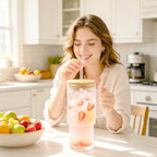 32 oz Glass Water Tumbler with Handle, Glass Cups with Bamboo Lid & Straw - Image 4