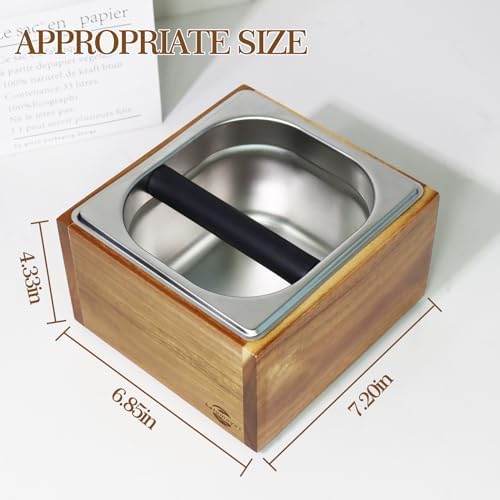 Large Acacia Wood Espresso Knock Box with Stainless Steel Interior - Image 5