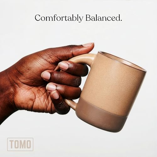 TOMO Mugs Set of 2, 12oz Modern Stoneware Coffee Mugs, Large Handle Ceramic Drinkware - Wheat - Image 2