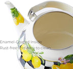 Checkered Tea Kettle with Lemon Pattern, 2 qt Enamel Stovetop Pot - Image 5