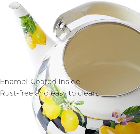 Checkered Tea Kettle with Lemon Pattern, 2 qt Enamel Stovetop Pot - Image 5