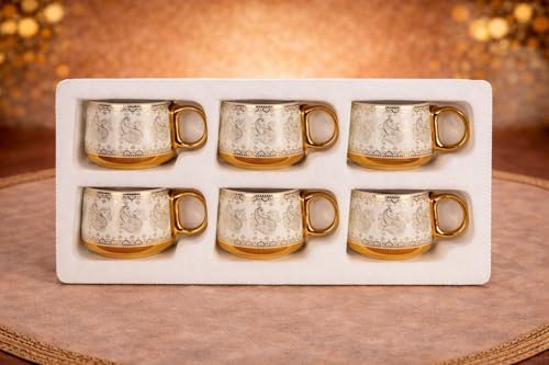 Porcelain 6 Piece Tea Cup Set, Aesthetic Classic Teaware Set for Home, Kitchen Decor & Gifting (Gold Leaf) tea set cup - Image 6