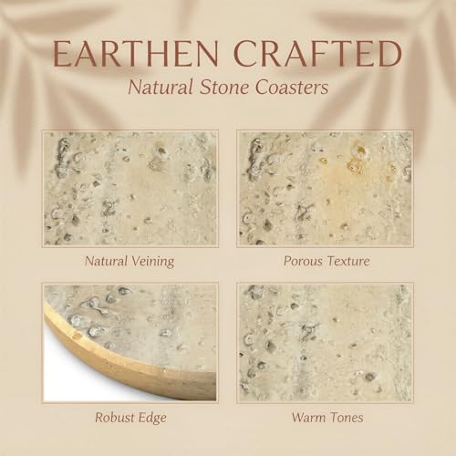 6 Pcs Marble Coasters Set, 3.9 in Round Natural Beige Stone Drink Coasters with Cork Base, 0.5 in Thick Heat-Resistant Cup Mats for Home, Office Coffee Table Decor - Image 2