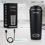 SMRTMUGG GO Heated Coffee Mug, Travel Mug, 13.5 OZ. Smart Mug, Battery Powered Heated Coffee Mug, Great for Coffee and Tea, Snap on Magnetic Charging Cord, Adjustable Temperature (Black) - Image 2