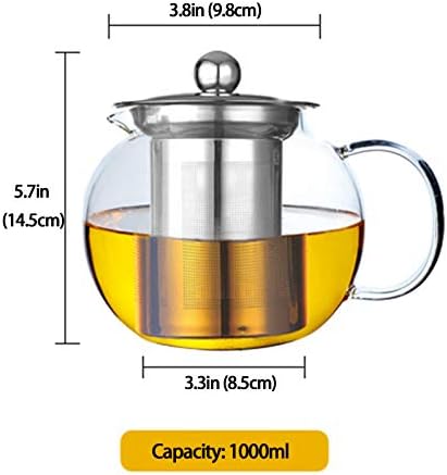 Teapot with Removable Infuser, Borosilicate Glass Tea Make with Stainless Steel Filter for Loose Tea,1000ml - Image 2