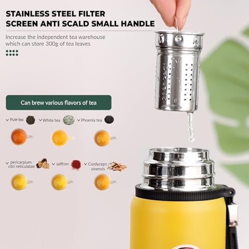 1500ml Double wall vacuum Leakproof stainless steel wide mouth insulated water bottle,tea tumbler with tea strainer infuser basket,cup and lid; travel coffee thermoses hot drinks,cold thermal flask - Image 4