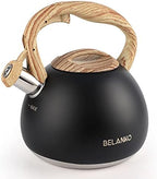 BELANKO 2.7 Quart Tea Kettle for Stovetops - Food Grade Stainless Steel Teapot with Loud Whistle, Cool-Touch Wood Pattern Handle, Rust-Resistant Whistling Kettle - Matte Black by BELANKO