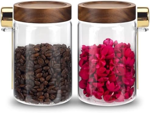 Glass Coffee Jars with Scoop Glass Jar Airtight Lid Seasoning Containers Glass Spice Jar Pantry Storage Containers for Kitchen Sugar Coffee Bean Nuts Cookies Herbs (900ml/30oz-2 pack -with spoon) by Foyofly