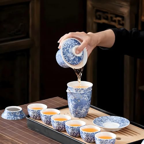 ICHAG 14-Piece Portable Gongfu Set, Yangzhi Jade Porcelain Gaiwan Kit with Anti-Mold Resin Tray & Color-Changing Pet, Travel Teaware for Home, Office, Camping, Gift for Lovers - Image 3