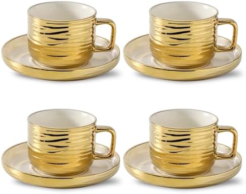 LETAOTAO Cappuccino Cups with Saucers, Ceramic Coffee Cup Set of 4, 8.5oz by LETAOTAO