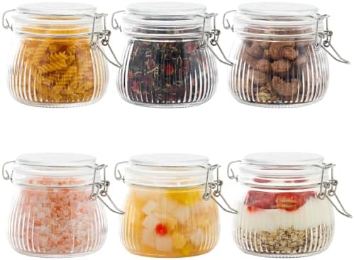 17oz Airtight Glass Jar with Lid, 6 Pack Clamp Lid Glass Storage Jars, Flip Top Food Storage Containers, Wide Mouth Thick Glass Jars for Yogurt Dessert Jam Sugar Snacks Pantry Kitchen Organization by Snaiio