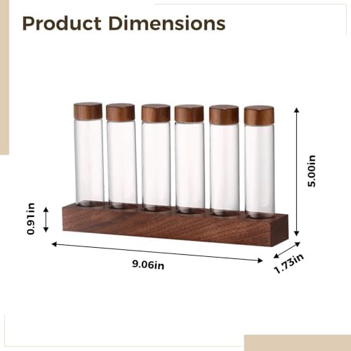 6-Hole Walnut Base For Single Dose Coffee Bean Storage, Bean Cellars With Glass Tubes, Holds 0.6-0.7 Oz Beans, Professional Display Stand - Image 3