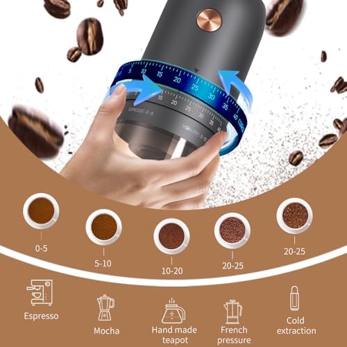 Professional Portable Electric Coffee Grinder, Stainless Steel Conical Burr Mill with 40 Adjustable Grind Settings, Cordless Rechargeable Coffee Grinder for Espresso, Drip, French Press, Matte Black - Image 4