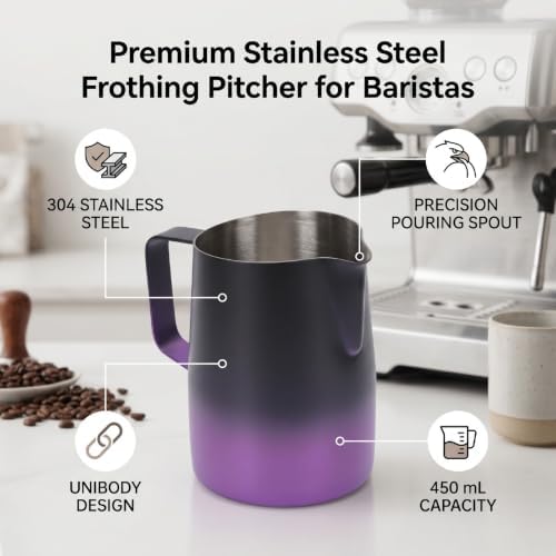 banapoy Stainless Steel Coffee Milk Frothing Pitcher, 450ml (Gradient - Image 4