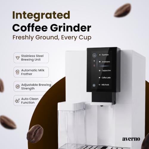 Averno Fully Automatic Espresso Machine with Grinder & Milk Frother, Bean to Cup Coffee Maker for Espresso, Cappuccino & Latte, Stainless Steel Brewing Unit - Image 2