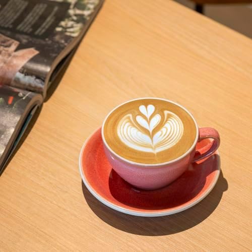 Loveramics Coffee Cup Ceramic, 8 oz Latte Art Cup with Saucer for Cappuccino, Tea, Espresso, Thick - walled stoneware Cappuccino mug Set for Cafe and Barista - Potters Colours (Berry, 8OZ) - Image 2