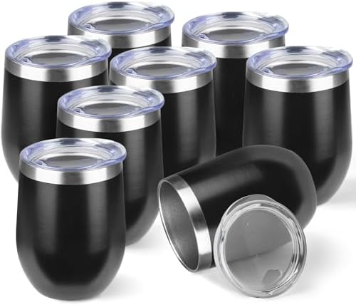 StarSpeed 12oz/8 Pack Insulated Wine Tumbler with Lid,Black by StarSpeed