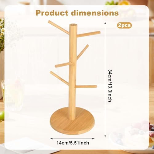 Naapesi Tree Cup Holder with 6 Hooks, Bamboo Cup Holder, Bamboo Brezel Holder, Space-Saving Coffee Cup Holder, Natural Smooth Without Burrs, Perfect for Parties and Kitchen - Image 2