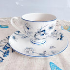 Bone Porcelain Coffee Pot Tea Cup Set With Blue Peacock Pattern Coffee Pot Set-Blue Peacock 15 piece coffee set gift box - Image 3
