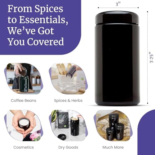 Infinity Jars 1 L Airtight Smell Proof Coffee Canister Set, 6 Pack, Black - Image 2