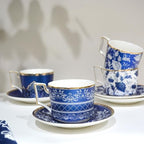 ACMLIFE Bone China Tea Cups and Saucers Set of 4, 6.8 oz Blue and White Tea Cups Set of 4, with Gold Trim and Gift Box (Blue-4) - Image 2