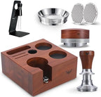 Rosewood 58mm Espresso Tamper Kit – Tamping Station, Self Leveling Tamper, Coffee Leveler, WDT Tool, Portafilter Funnel and Puck Screen Set by KNODOS