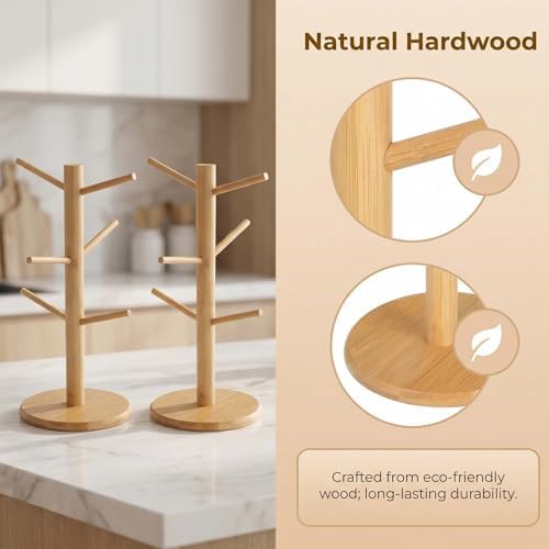 Naapesi Tree Cup Holder with 6 Hooks, Bamboo Cup Holder, Bamboo Brezel Holder, Space-Saving Coffee Cup Holder, Natural Smooth Without Burrs, Perfect for Parties and Kitchen - Image 4