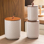 Mowtanco Embossed Ceramic Canister Set with Airtight Bamboo Lid - Image 7