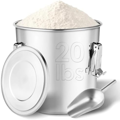 304 Stainless Steel Food Containers with Lids,12L/20LBS Airtight Food Storage Containers with Lock Clips for Flour Rice Sugar Coffee Bean,Stainless Steel Food Storage Containers for Kitchen by Unknown