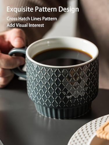 Gomakren Coffee Mugs Set of 4, 13oz Stackable Coffee Cup with Stand, Grey - Image 5