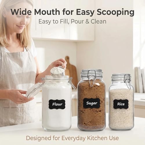 78oz Large Square Airtight Glass Jars with Lids, Wide Mouth Food Storage Canisters, Hold 4lb Sugar or 5lb Rice, Heavy Duty Pantry Containers for Flour, Coffee, Bulk Storage - Image 5