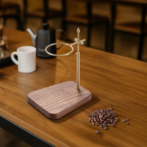 Retro Wooden Coffee Filter Stand, Adjustable Height & Horizontal, 360° Rotation, Brass Ring, Walnut Base, Compatible with Multiple Drippers, Ideal for Pour Over Brewing - Image 2