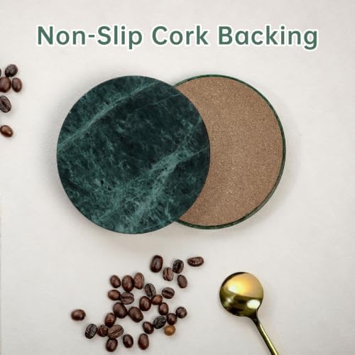 Green Marble Coasters Set of 8, 3.9"Natural Stone Drink Coasters, Cork Base - Image 4