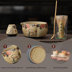 Matcha Set, 8-Piece Antique Pottery Ceremony Kit with Flame Blush Glaze, Gold Tracing, Bamboo Whisk & Chawan for Japanese Tea (Colour 1) - Image 3