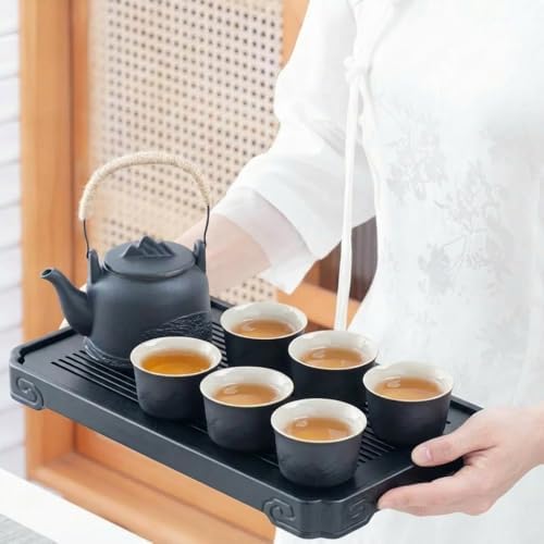 ICHAG Chinese Tea Set, Japanese Tea Sets for Adults, 15-Piece Porcelain Gongfu Tea Set with Tea Pet & Tea Tray, Japanese Teapot Set, Travel Tea Party Set, for Home/Office/Outdoor/Gifts (Black) by ICHAG