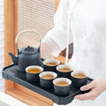 ICHAG Chinese Tea Set, Japanese Tea Sets for Adults, 15-Piece Porcelain Gongfu Tea Set with Tea Pet & Tea Tray, Japanese Teapot Set, Travel Tea Party Set, for Home/Office/Outdoor/Gifts (Black) by ICHAG