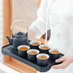 ICHAG Chinese Tea Set, Japanese Tea Sets for Adults, 15-Piece Porcelain Gongfu Tea Set with Tea Pet & Tea Tray, Japanese Teapot Set, Travel Tea Party Set, for Home/Office/Outdoor/Gifts (Black) by ICHAG